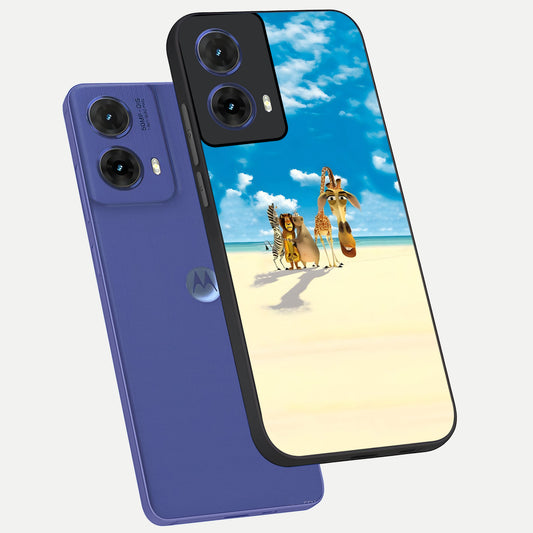  Tropical Fun Squad phone case For Moto G85 showing premium glass back cover with detailed artwork