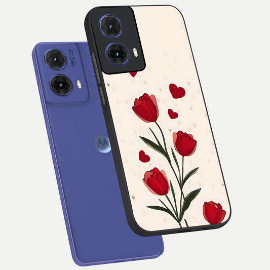  Tulip With Heart phone case For Moto G85 showing premium glass back cover with detailed artwork