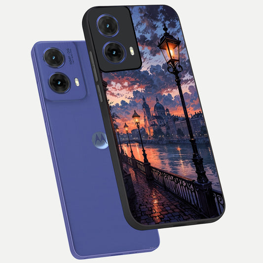  Twilight River Lights phone case For Moto G85 showing premium glass back cover with detailed artwork