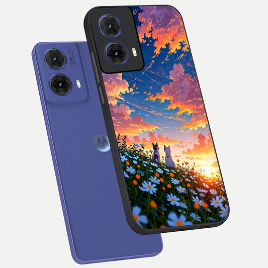  Two Cats Friends phone case For Moto G85 showing premium glass back cover with detailed artwork