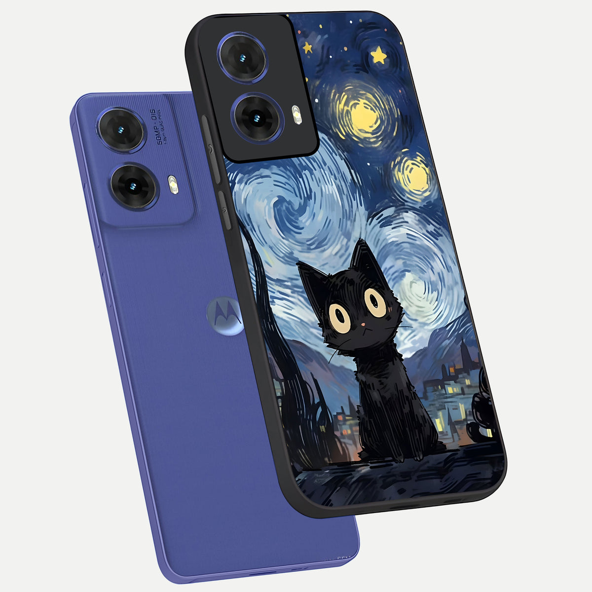  Van Gogh Cat phone case For Moto G85 showing premium glass back cover with detailed artwork