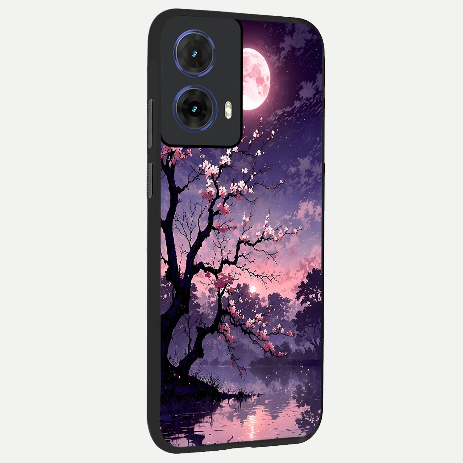  Blossom Pink Moon back cover For Moto G85 slim fit glass case with vibrant aesthetic design