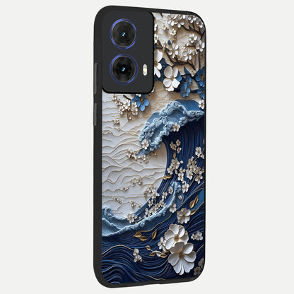  Blossom Wave Art back cover For Moto G85 slim fit glass case with vibrant aesthetic design