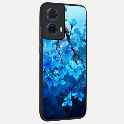  Blue Blossoms Branch back cover For Moto G85 slim fit glass case with vibrant aesthetic design
