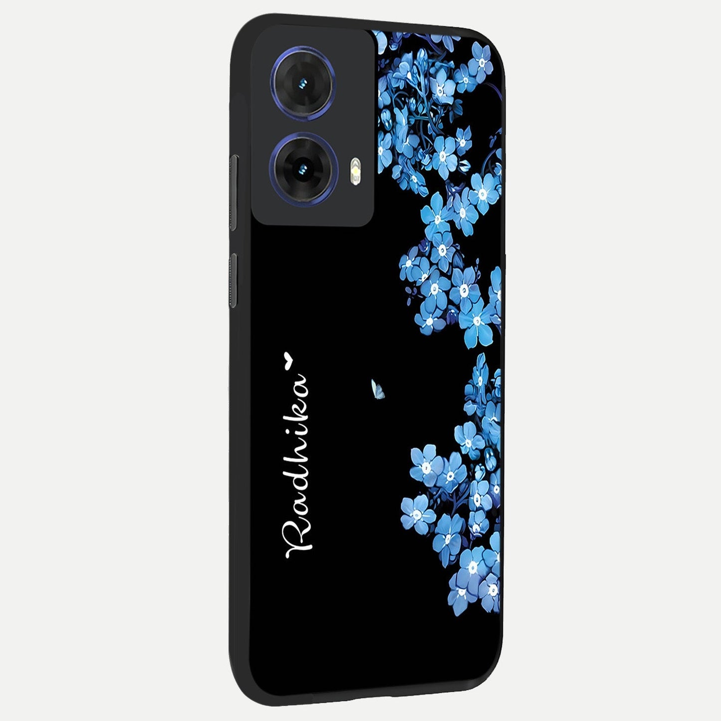  Blue Petal Dream Custom Name back cover For Moto G85 slim fit glass case with vibrant aesthetic design