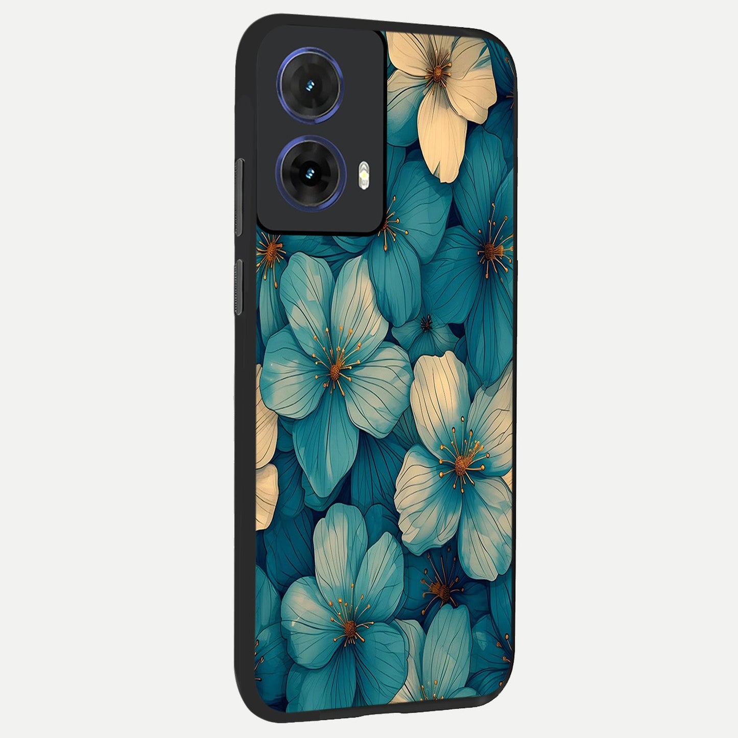  Blue Shade Floral back cover For Moto G85 slim fit glass case with vibrant aesthetic design