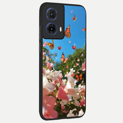  Butterflies In Bloom Sky back cover For Moto G85 slim fit glass case with vibrant aesthetic design