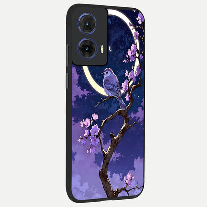  Celestial Bird Blossom back cover For Moto G85 slim fit glass case with vibrant aesthetic design