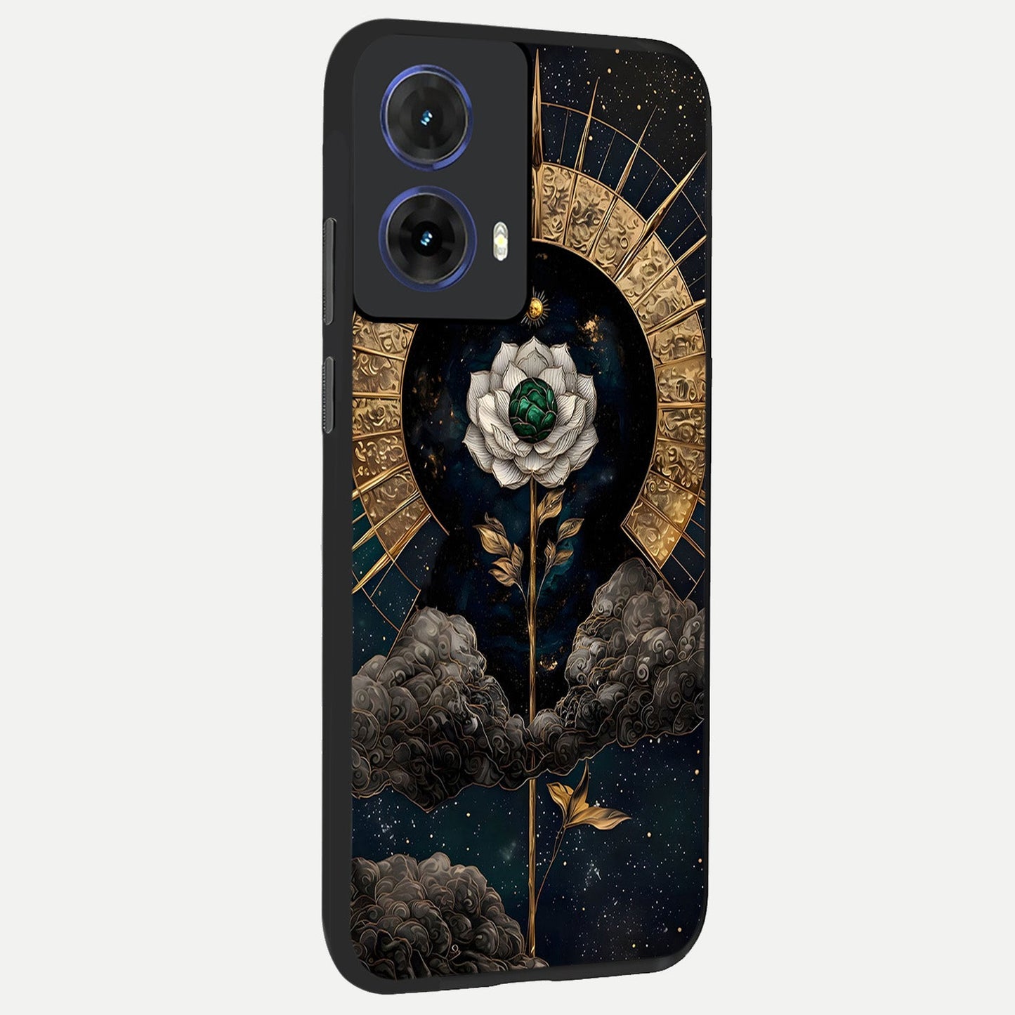  Celestial Lotus Morang back cover For Moto G85 slim fit glass case with vibrant aesthetic design