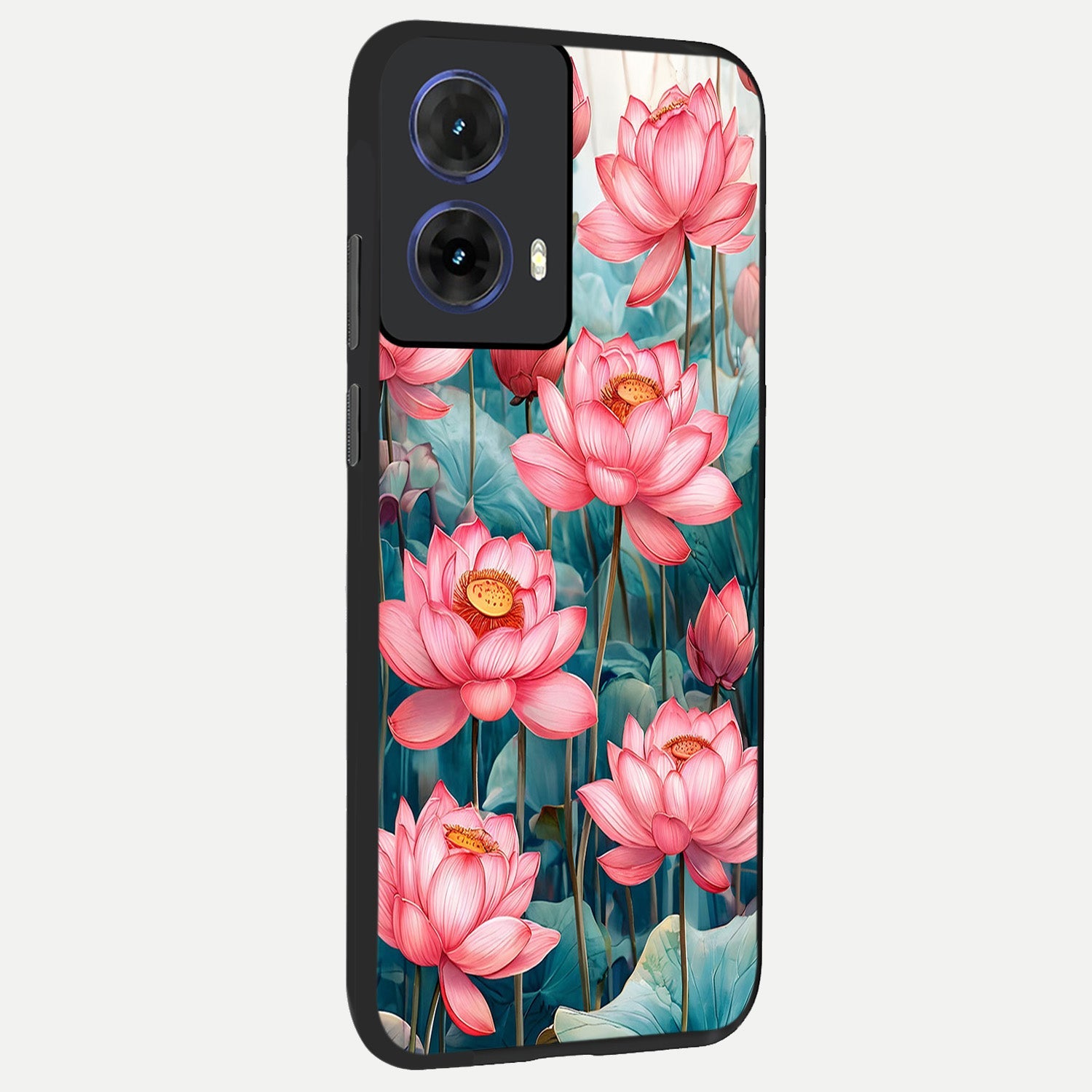  Celestial Pink Lotus back cover For Moto G85 slim fit glass case with vibrant aesthetic design