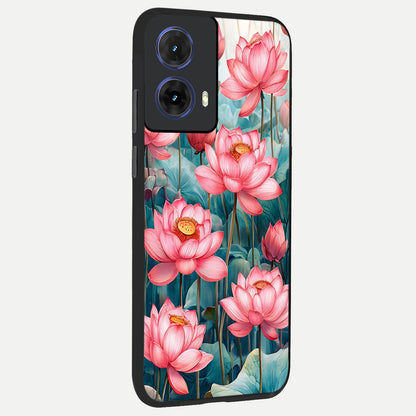  Celestial Pink Lotus back cover For Moto G85 slim fit glass case with vibrant aesthetic design