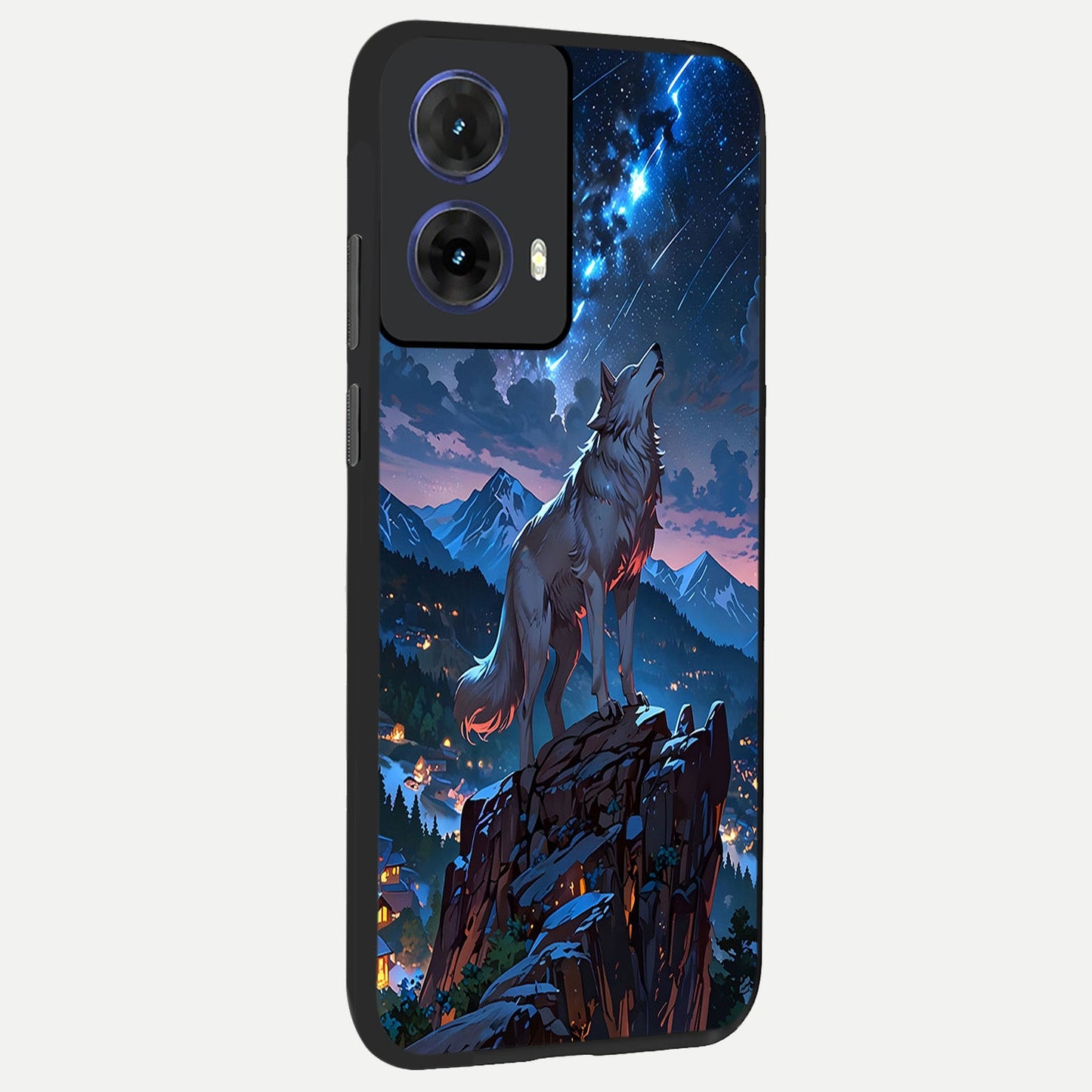  Celestial Wolf Howl back cover For Moto G85 slim fit glass case with vibrant aesthetic design