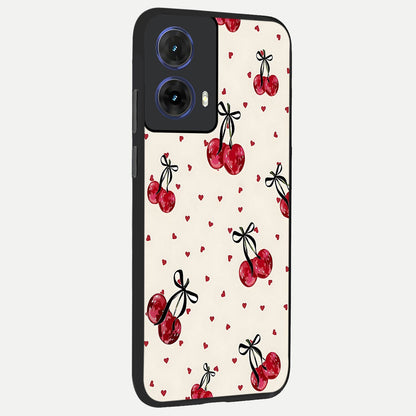  Cherry Heart Bow back cover For Moto G85 slim fit glass case with vibrant aesthetic design
