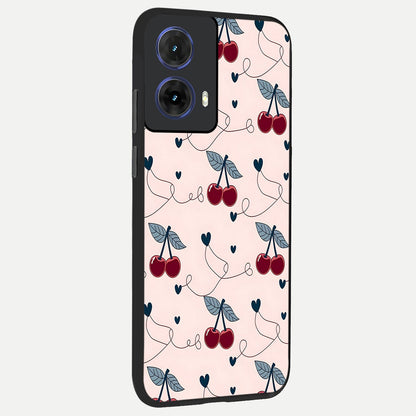  Cherry Heart Line back cover For Moto G85 slim fit glass case with vibrant aesthetic design