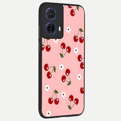  Cherry Love Mood back cover For Moto G85 slim fit glass case with vibrant aesthetic design