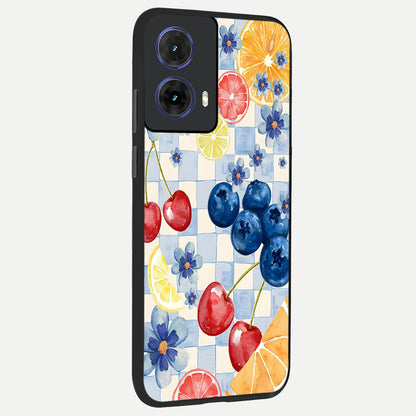  Citrus Bloom Joy back cover For Moto G85 slim fit glass case with vibrant aesthetic design