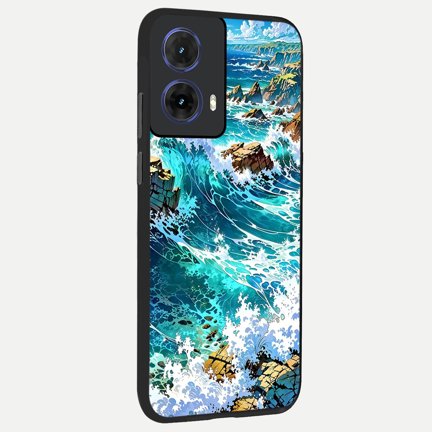  Coastal Blue Waves back cover For Moto G85 slim fit glass case with vibrant aesthetic design