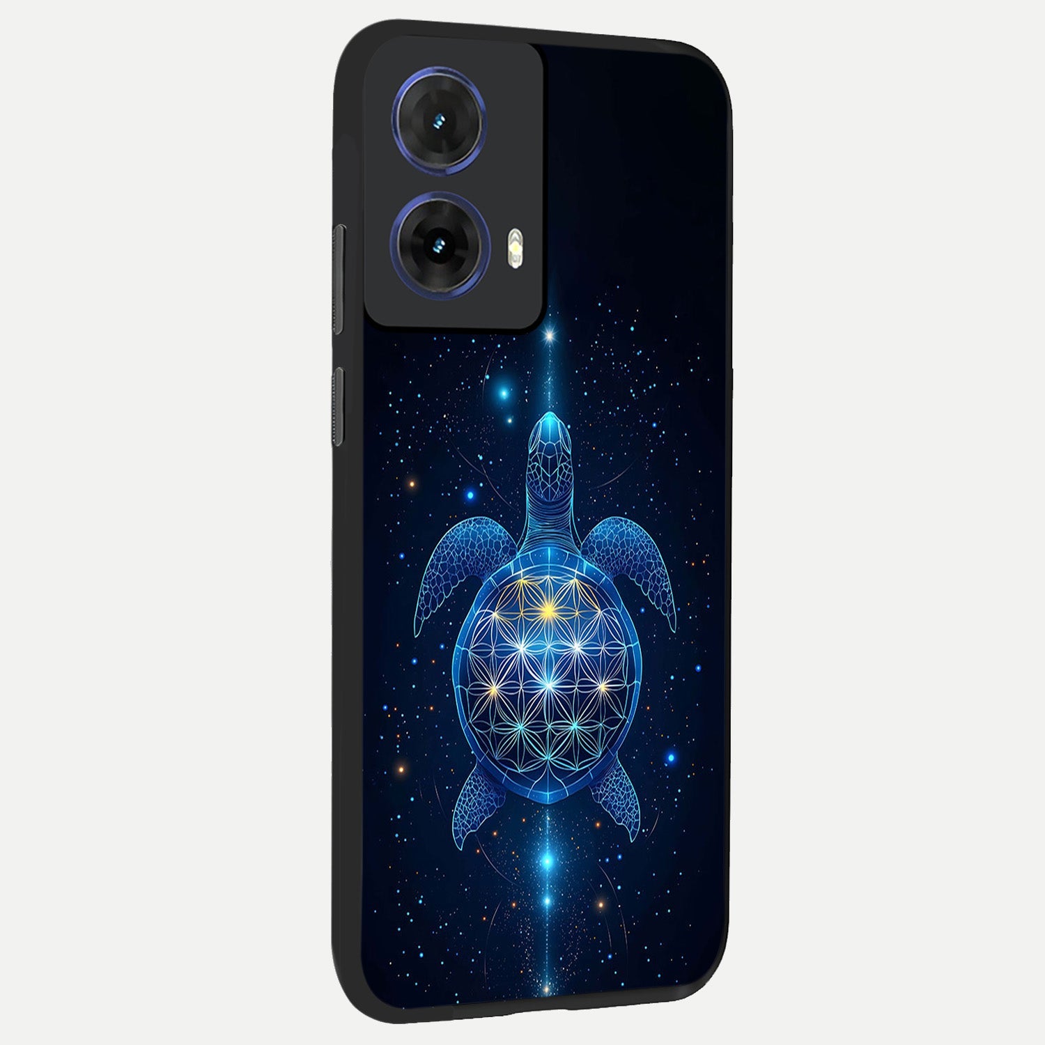  Crimson Blue Turtle back cover For Moto G85 slim fit glass case with vibrant aesthetic design
