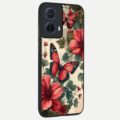  Crimson Butterfly Garden back cover For Moto G85 slim fit glass case with vibrant aesthetic design