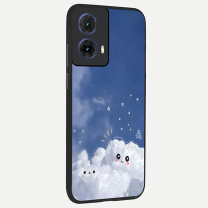  Cute Blossom Cloud back cover For Moto G85 slim fit glass case with vibrant aesthetic design