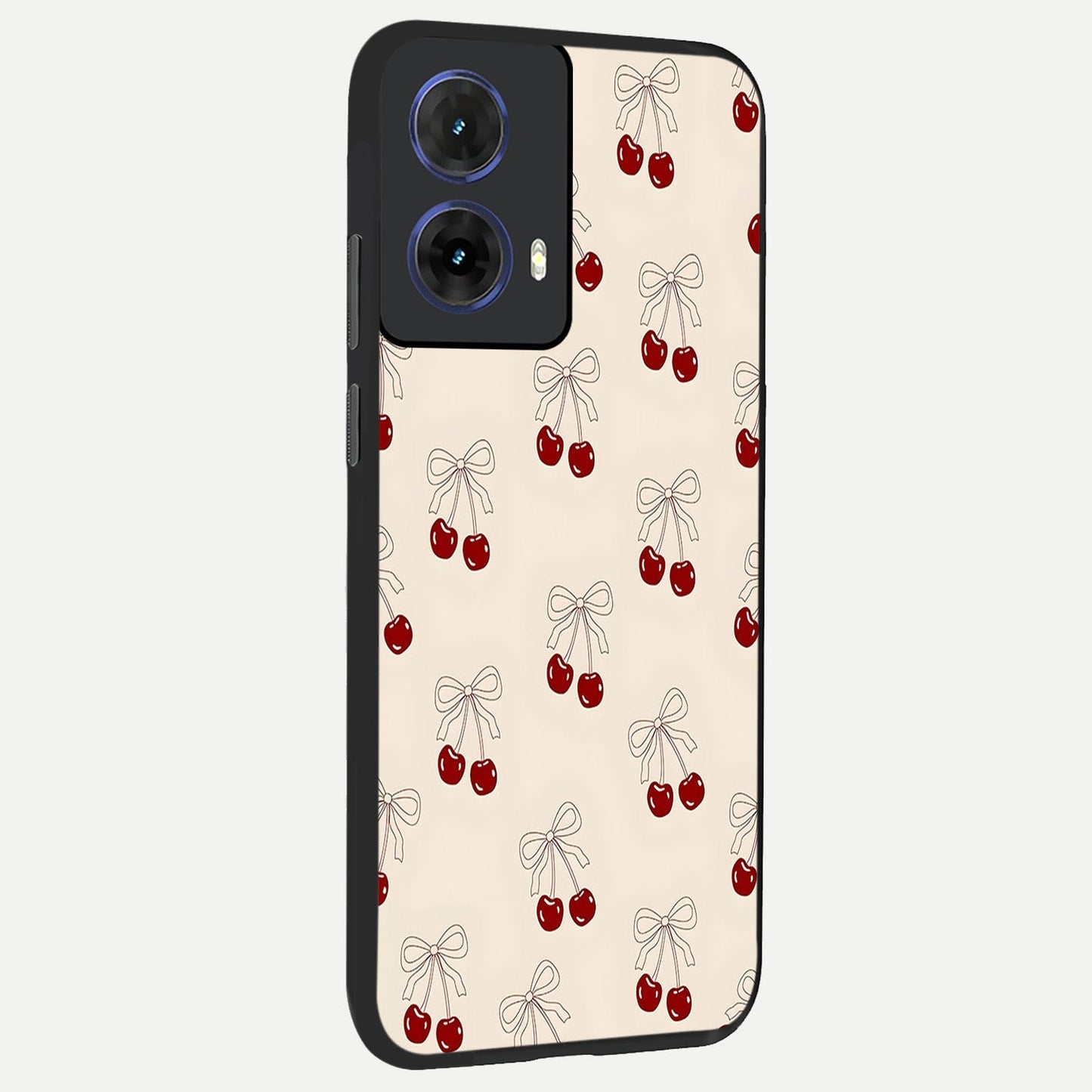  Cute Cherry Pattern back cover For Moto G85 slim fit glass case with vibrant aesthetic design