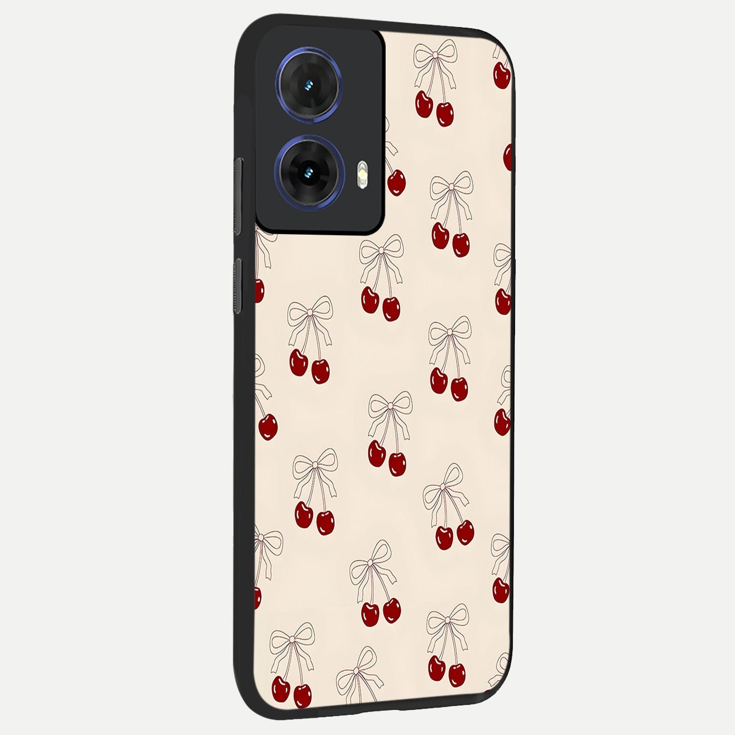  Cute Cherry Pattern back cover For Moto G85 slim fit glass case with vibrant aesthetic design