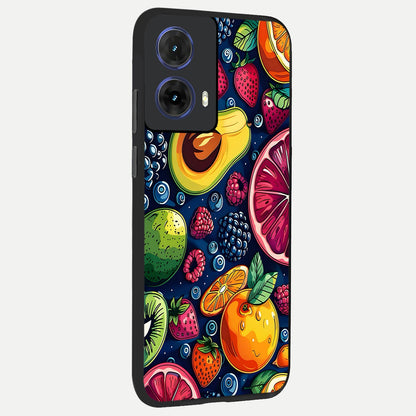  Cute Fruits Art back cover For Moto G85 slim fit glass case with vibrant aesthetic design