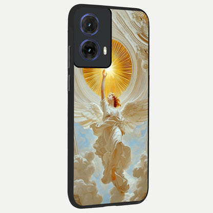  Divine Light Angel back cover For Moto G85 slim fit glass case with vibrant aesthetic design