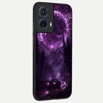  Eternal Cosmic Drive back cover For Moto G85 slim fit glass case with vibrant aesthetic design