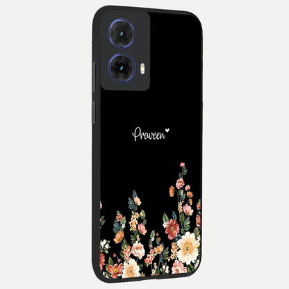  Floral Design Personalized Custom Name back cover For Moto G85 slim fit glass case with vibrant aesthetic design