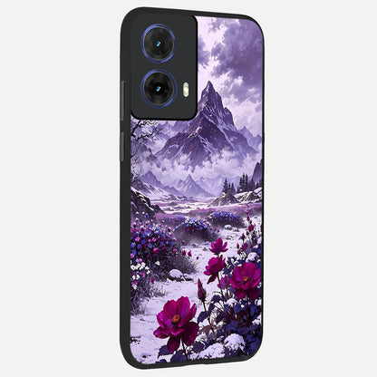  Flower Mountain View back cover For Moto G85 slim fit glass case with vibrant aesthetic design
