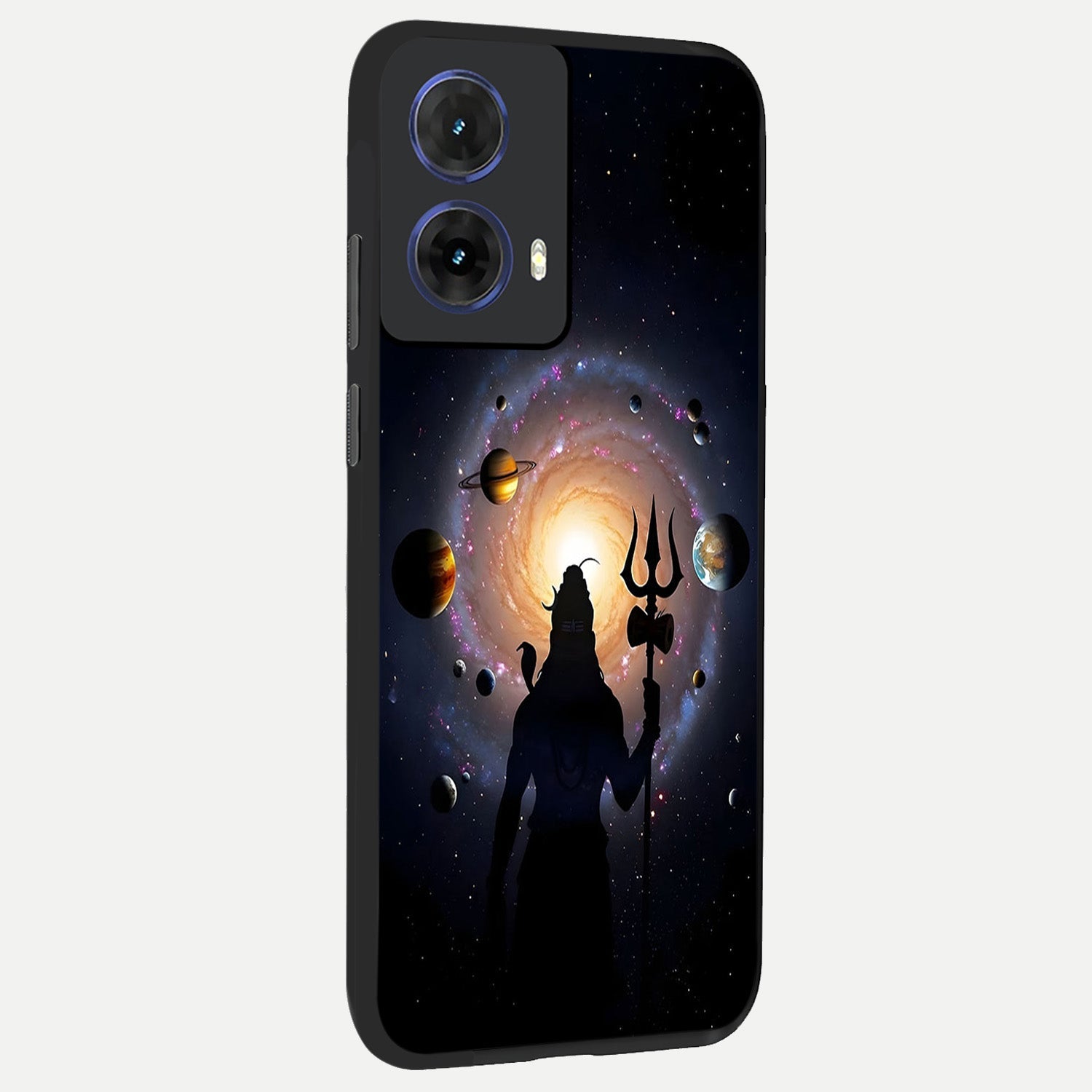  Galactic Shiva Vision back cover For Moto G85 slim fit glass case with vibrant aesthetic design