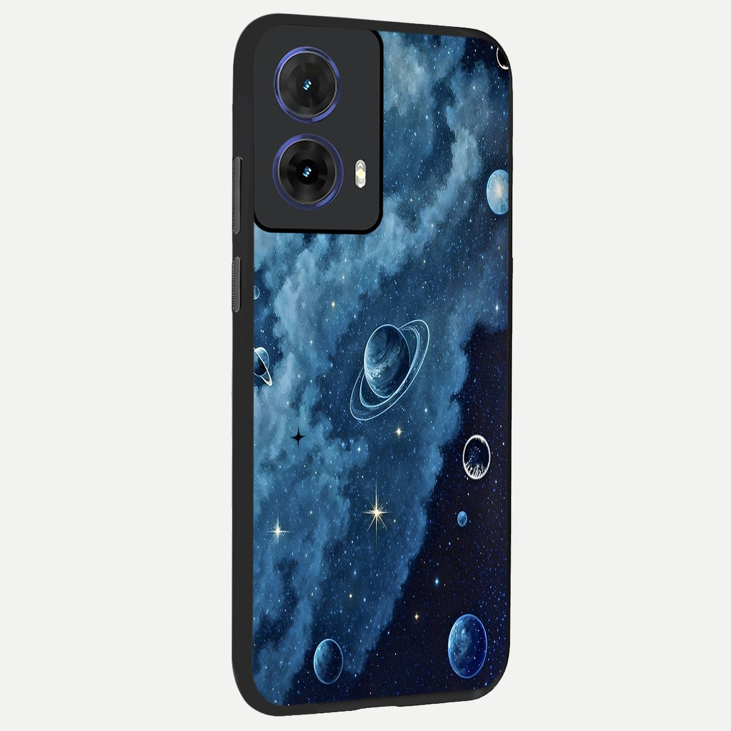  Galaxy Dream Space back cover For Moto G85 slim fit glass case with vibrant aesthetic design