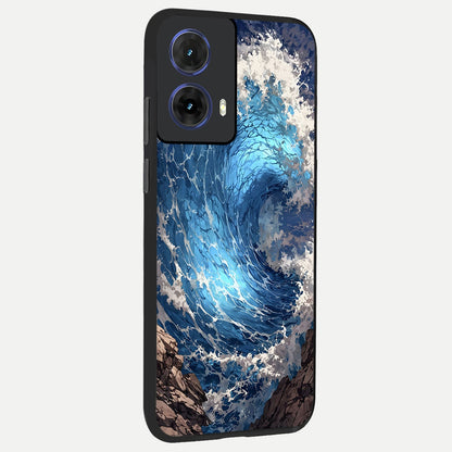  Giant Ocean Wave back cover For Moto G85 slim fit glass case with vibrant aesthetic design