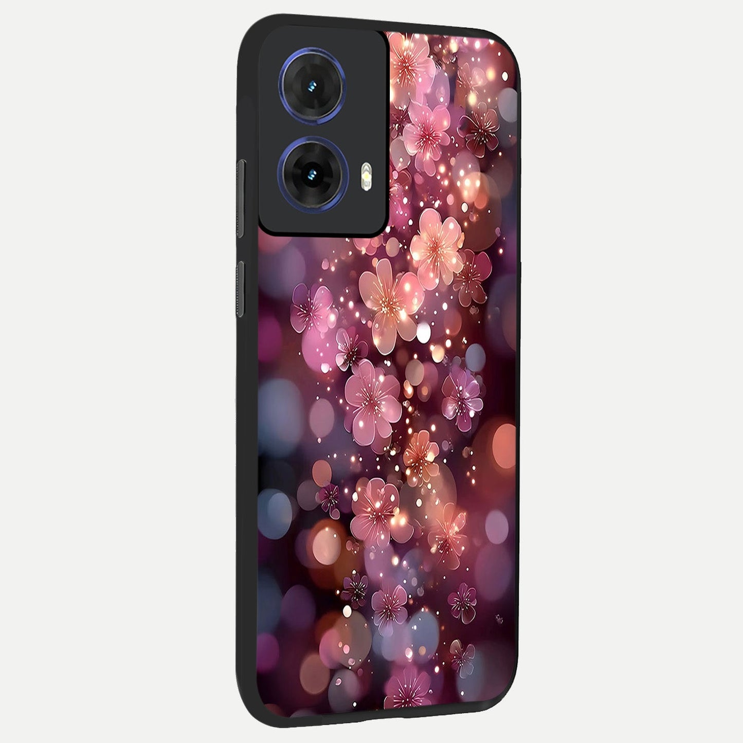  Glowing Petal Bliss back cover For Moto G85 slim fit glass case with vibrant aesthetic design