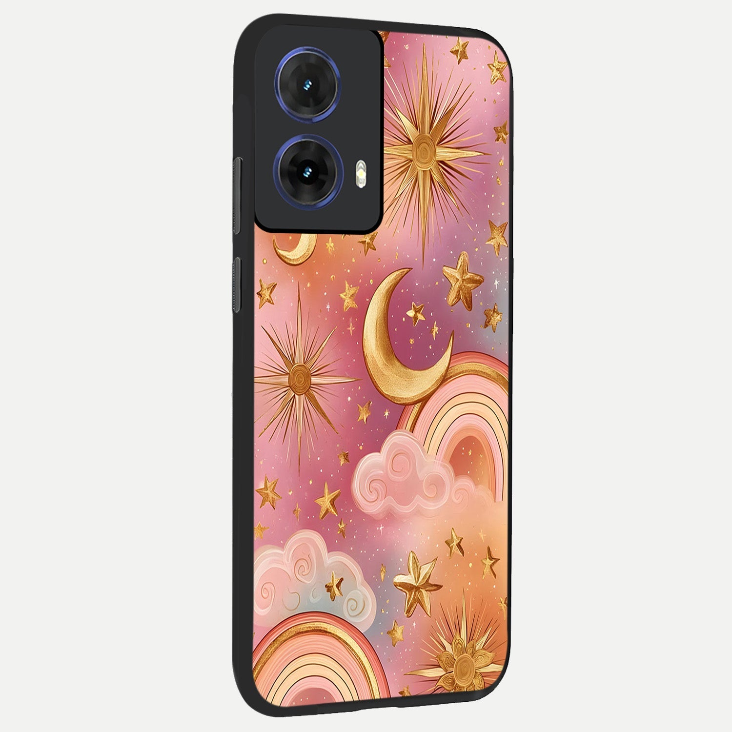  Golden Celestial Dreams back cover For Moto G85 slim fit glass case with vibrant aesthetic design