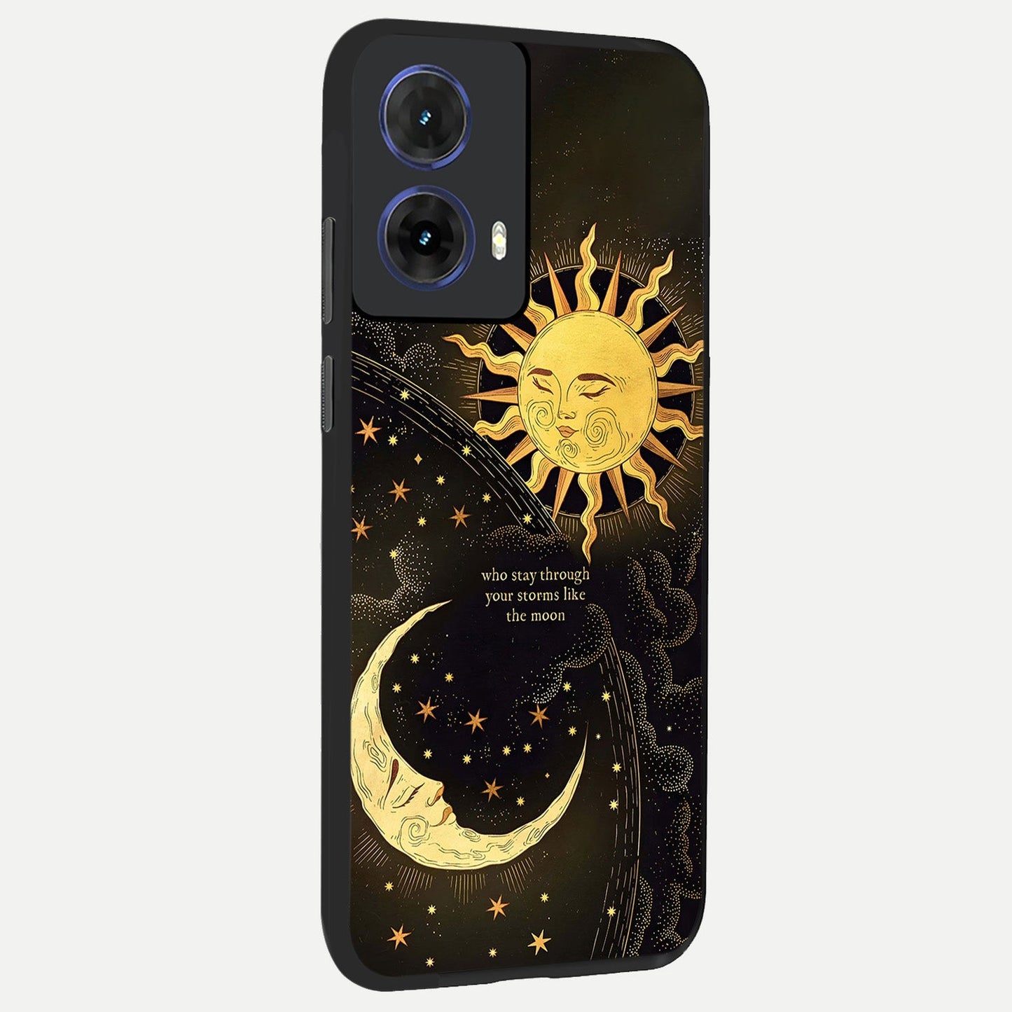  Golden Lunar Love back cover For Moto G85 slim fit glass case with vibrant aesthetic design