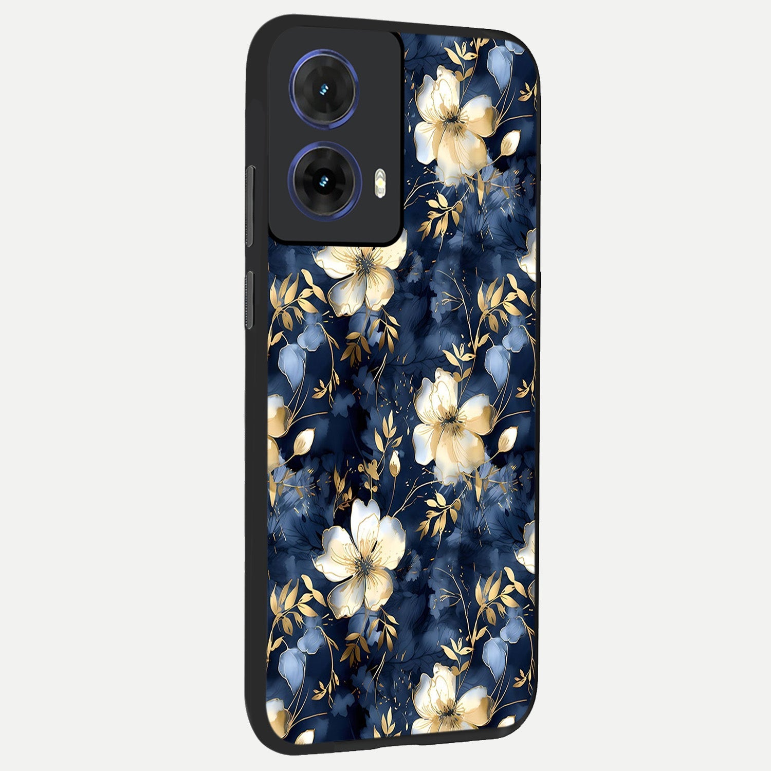  Golden Midnight Bloom back cover For Moto G85 slim fit glass case with vibrant aesthetic design