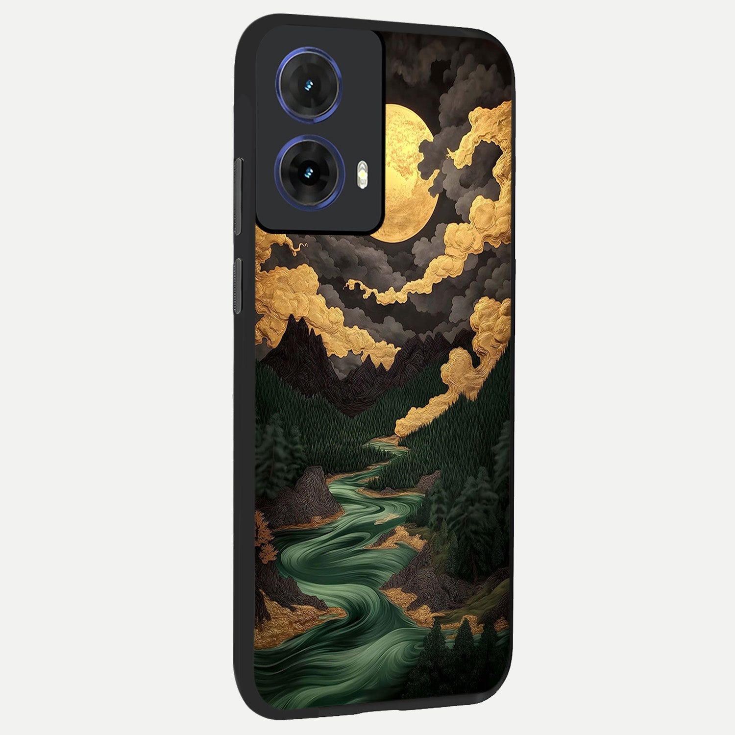  Golden River Moon back cover For Moto G85 slim fit glass case with vibrant aesthetic design
