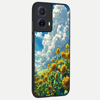  Golden Sun Glory back cover For Moto G85 slim fit glass case with vibrant aesthetic design