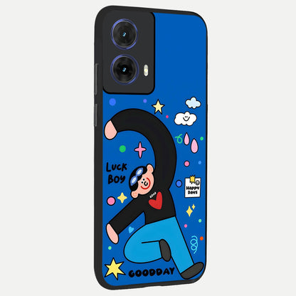  Happy Luck Vibe back cover For Moto G85 slim fit glass case with vibrant aesthetic design