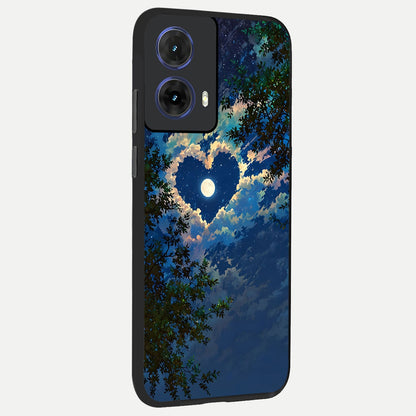 Heart With Moon Sky back cover For Moto G85 slim fit glass case with vibrant aesthetic design