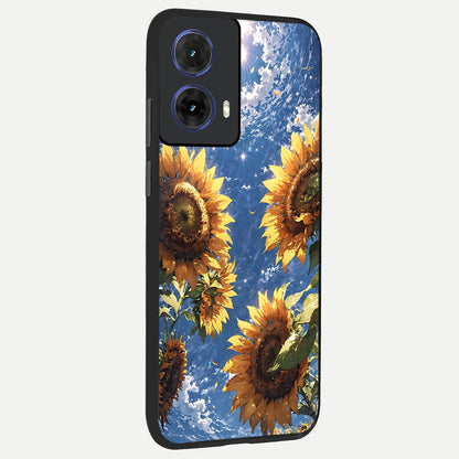  Heavenly Sunflower Rise back cover For Moto G85 slim fit glass case with vibrant aesthetic design