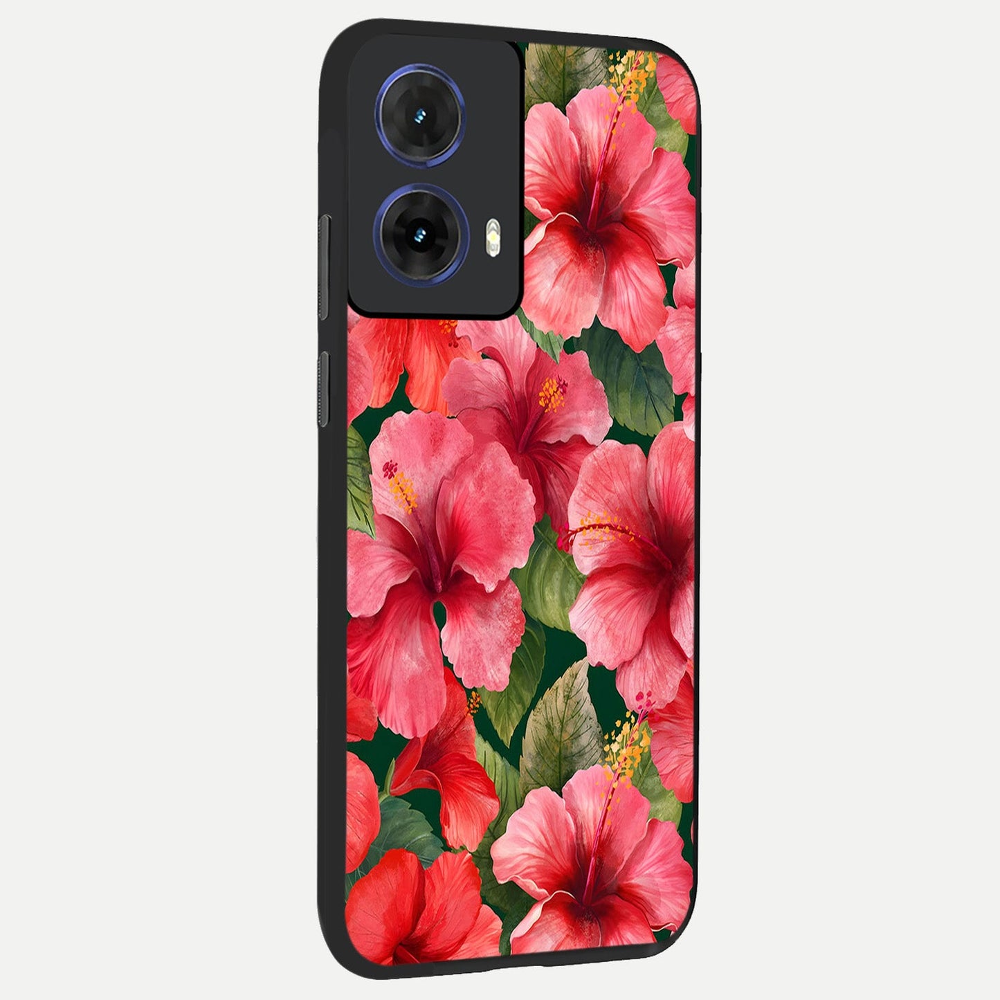  Hibiscus Pattern back cover For Moto G85 slim fit glass case with vibrant aesthetic design
