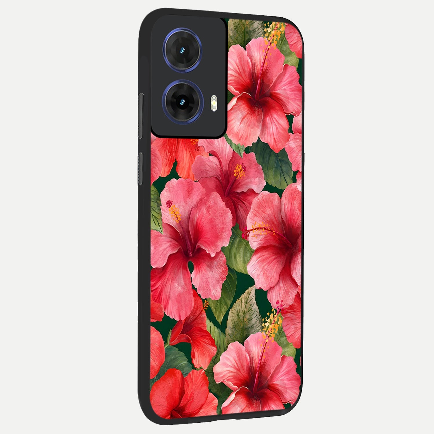  Hibiscus Pattern back cover For Moto G85 slim fit glass case with vibrant aesthetic design