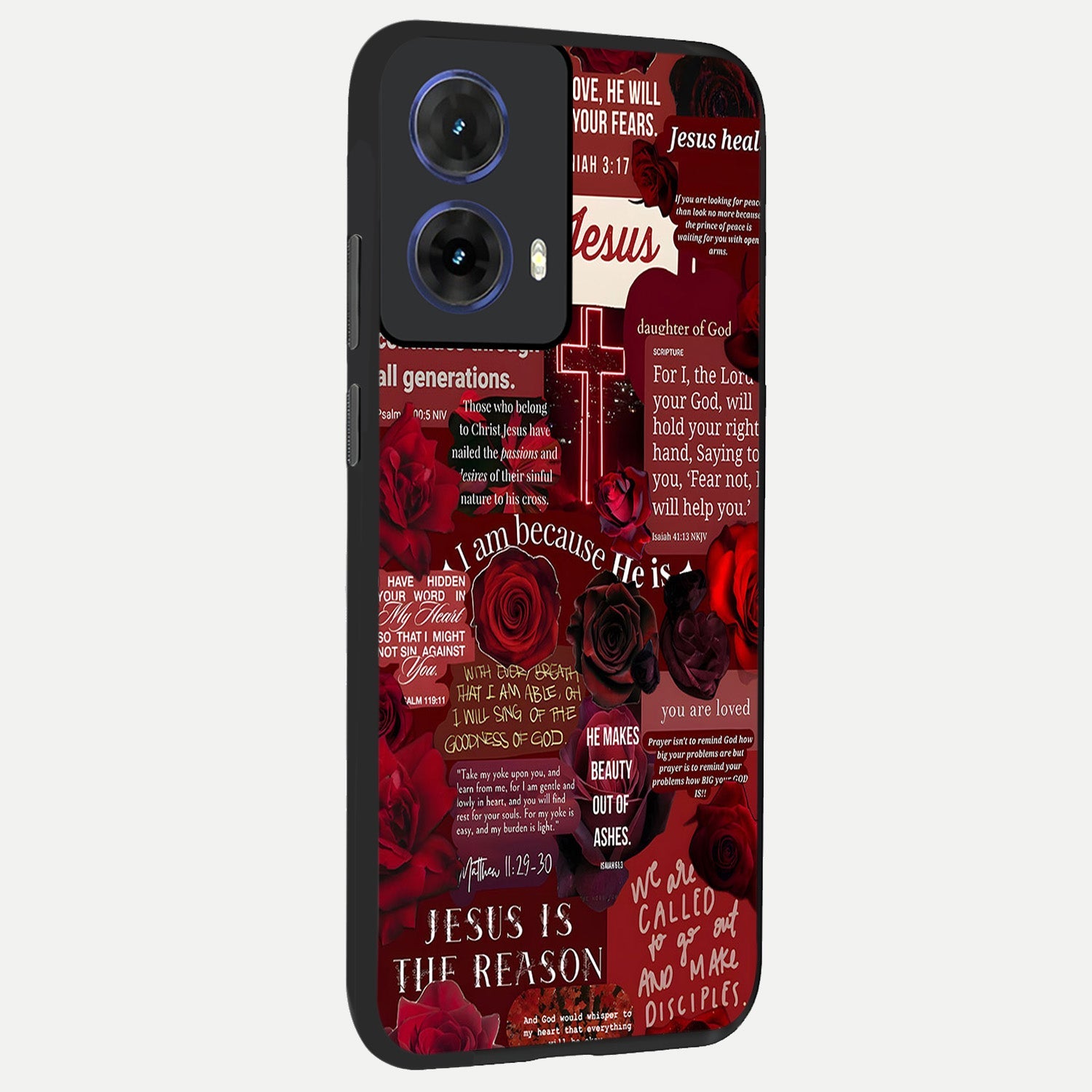  Jesus Love Heals back cover For Moto G85 slim fit glass case with vibrant aesthetic design