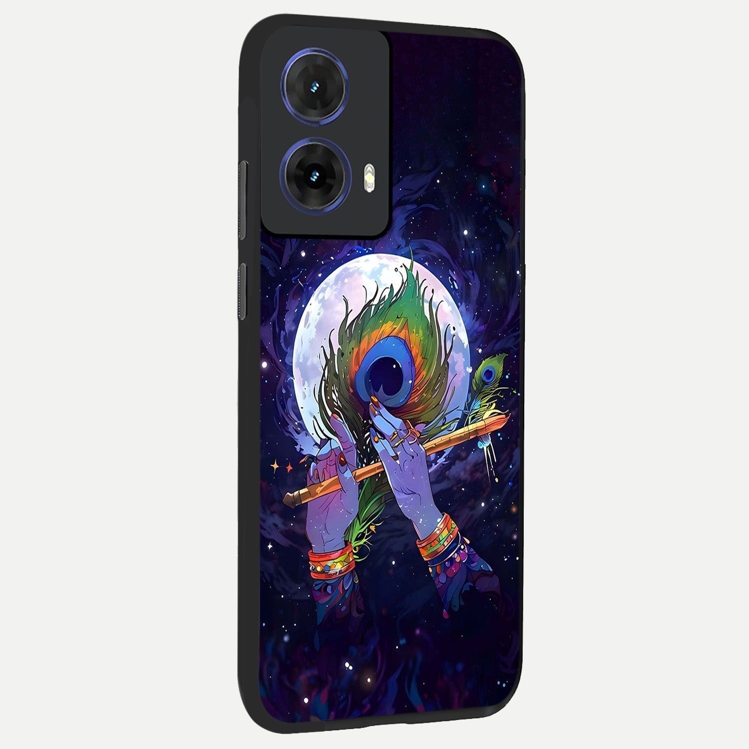  Krishna Hands Art back cover For Moto G85 slim fit glass case with vibrant aesthetic design