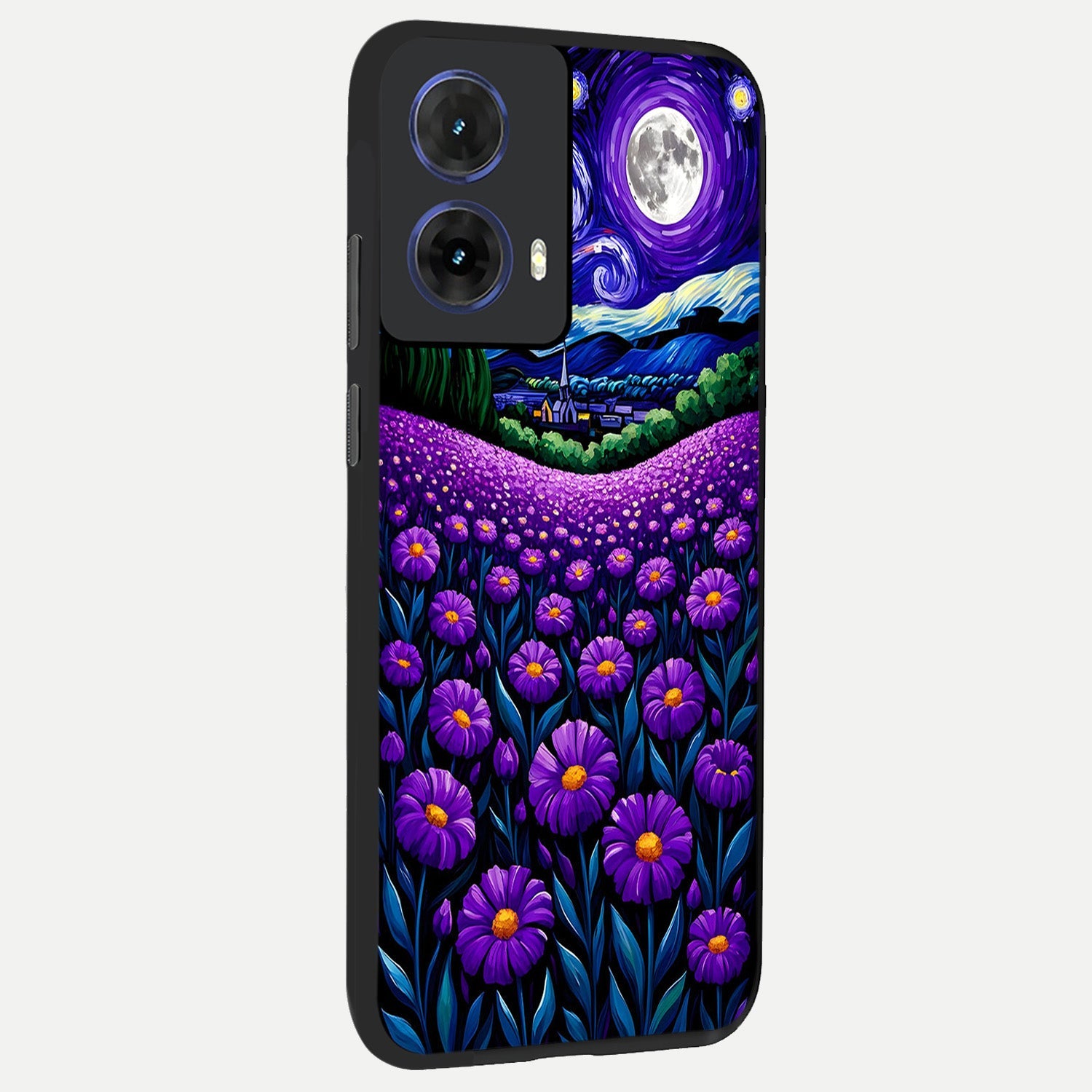  Lavender Moon Field back cover For Moto G85 slim fit glass case with vibrant aesthetic design