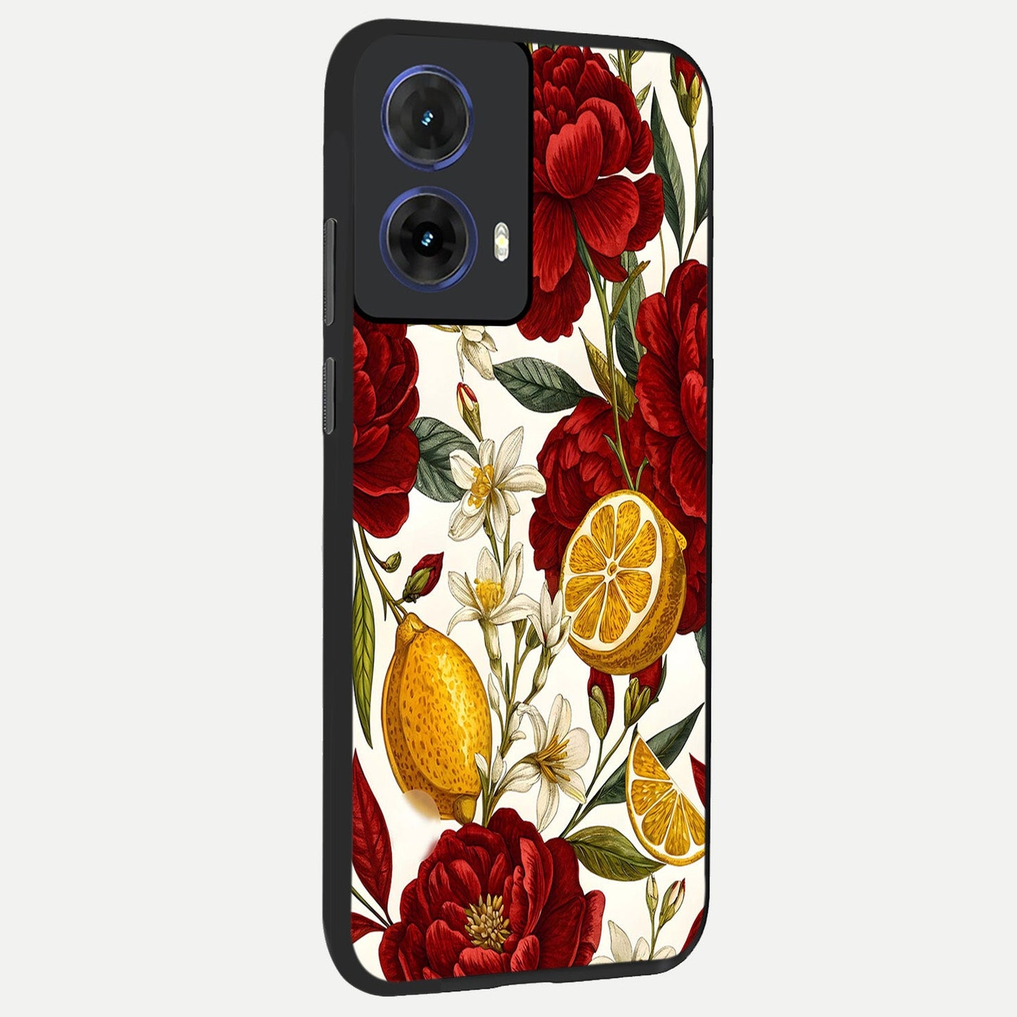  Lemon Rose Charm back cover For Moto G85 slim fit glass case with vibrant aesthetic design