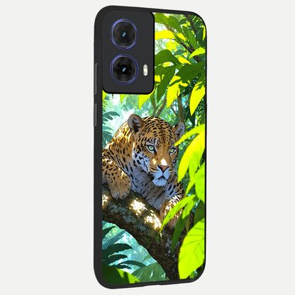 Leopard in Jungle back cover For Moto G85 slim fit glass case with vibrant aesthetic design